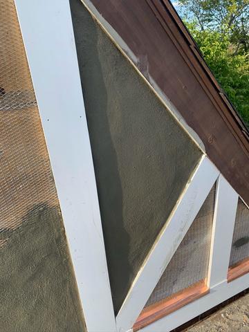Using copper flashing to hold up stucco siding.
