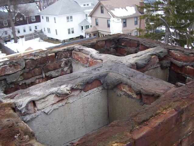 This first photo shows the damaged chimney. Not only does the chimney look severely worn out, but it was also allowing water to leak into the customer's home. To prevent this issue our project was to seal off the chimney while keeping it aesthetically pleasing.