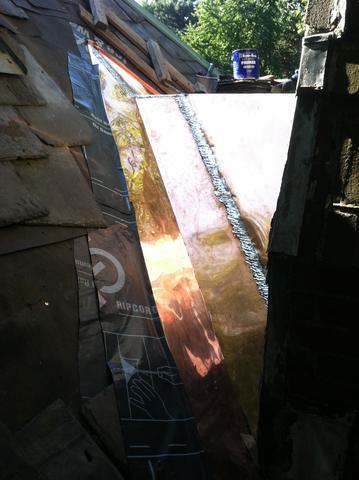 Our craftsmen installed the copper roof on top of the ice and water shield.

