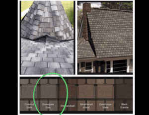 Various asphalt shingle options for the customer to choose from.