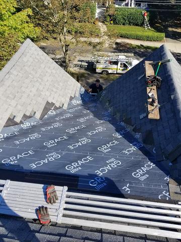 Before the new shingles can be installed, ice & water shield is applied first. This creates a barrier to protect the roof against water and ice damage.