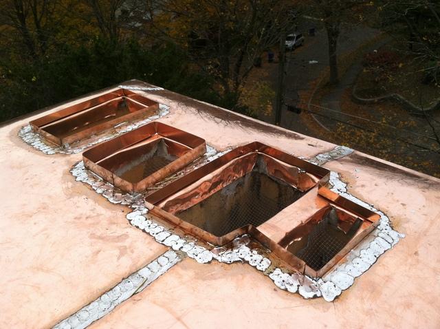 The new copper chimney cap has been installed, and leaks will be an issue of the past for these homeowners, They also get to enjoy the beautiful craftsmanship of the soldering work on this copper chimney, something our crew pride themselves on.