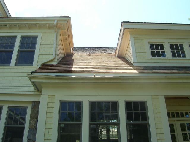 Wood shingles on the roof.