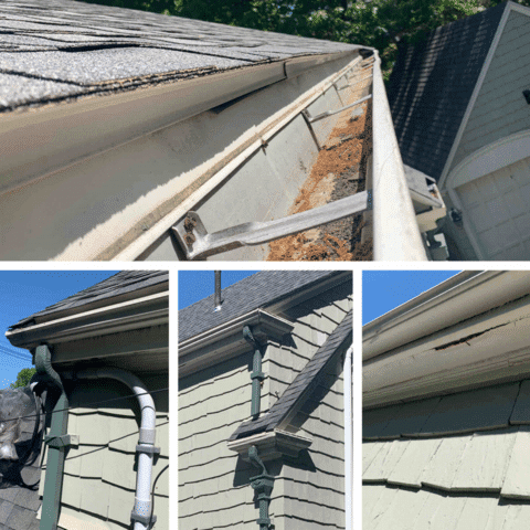 Rotting wooden gutters causing leaks.