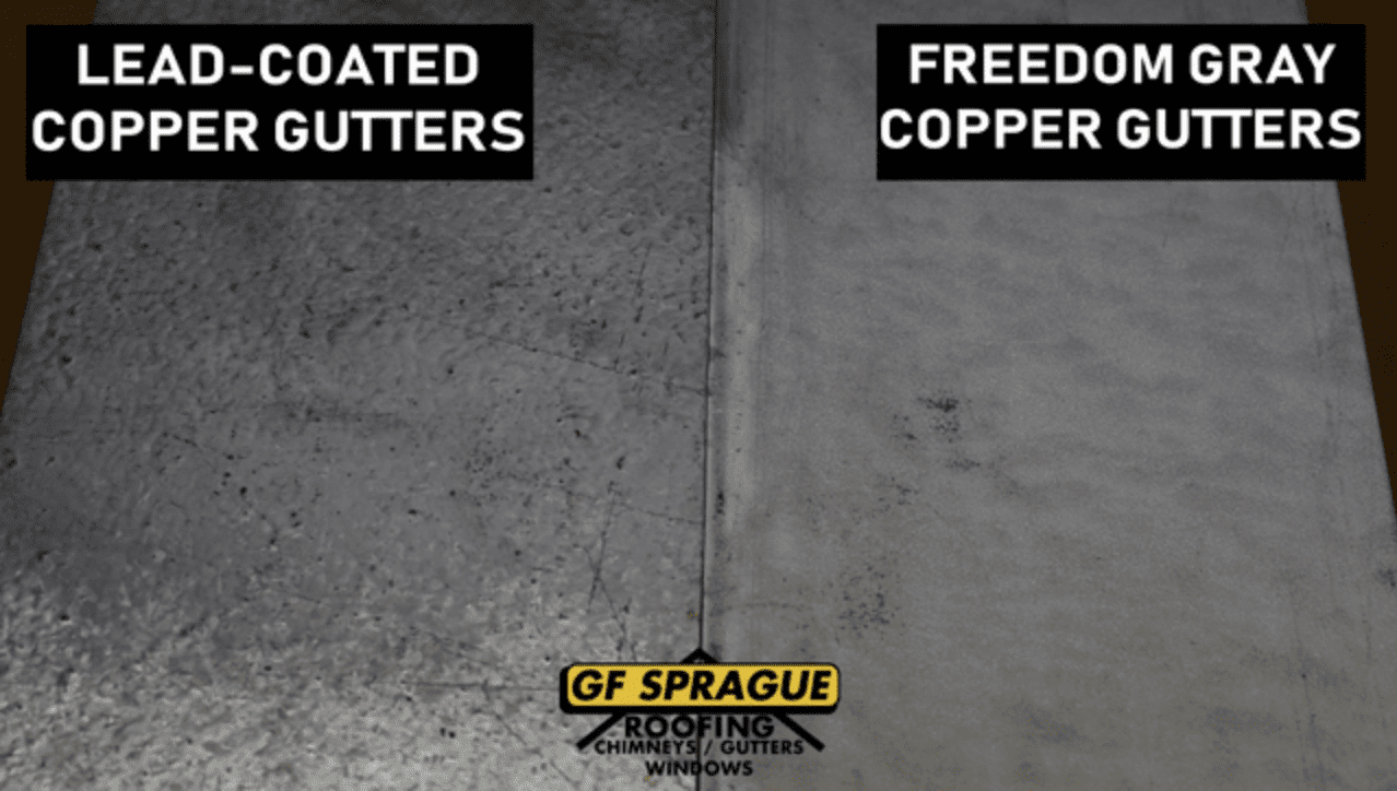 Freedom gray gutters vs lead-coated copper gutters.
